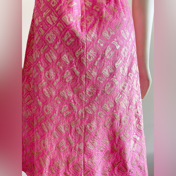 Richard Kaplan 1960s Pink Gold Metallic Thread Belted Vintage Shift Dress - Picture 11 of 16